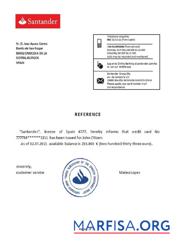 Printable Spain Santander reference real example